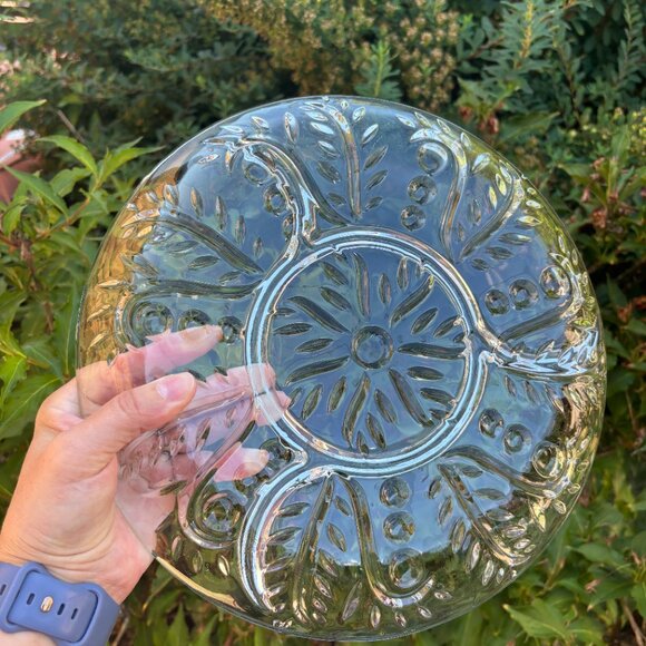 Vintage Federal Glass Clear Leaf Dot Pattern Divided Serving Charcuterie Plate - Picture 7 of 12